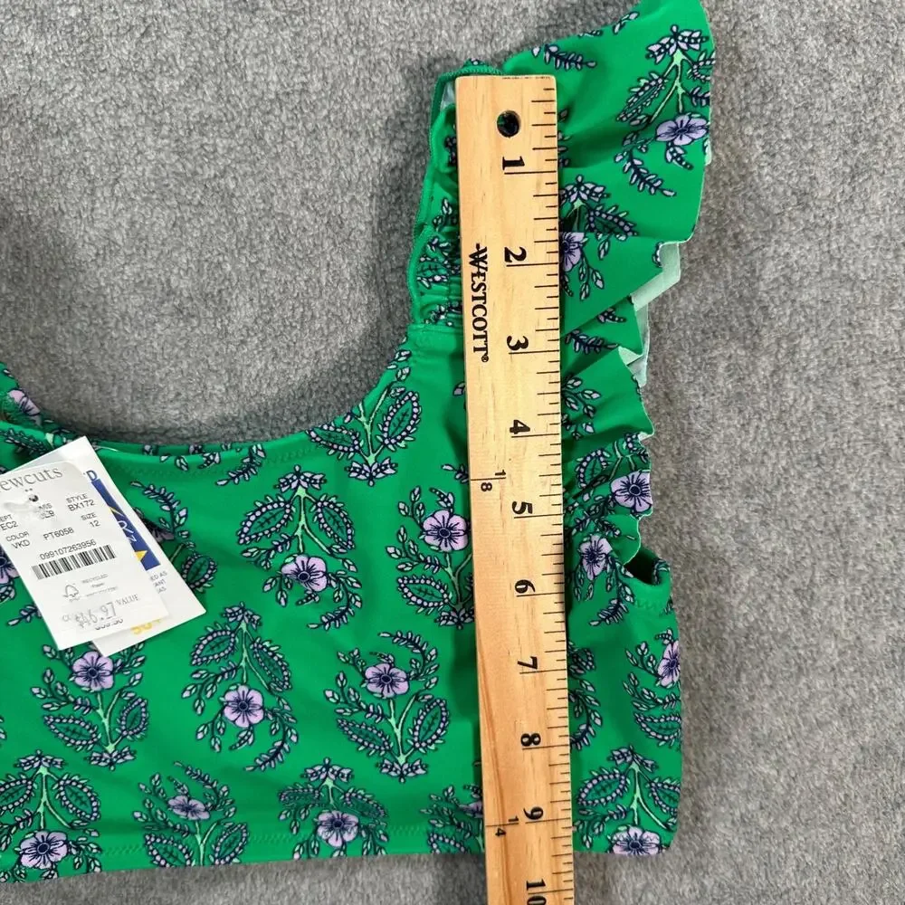 Crewcuts J.Crew Ruffle Strap Bikini Top Swimsuit Girls 12 New Green Floral BX172